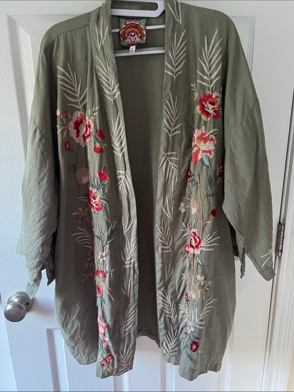 Johnny Was Olive Green Embroidered Floral Jacket Patch